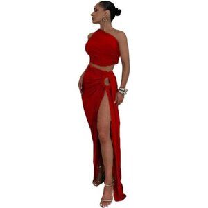 Women's 2 Piece Dress Maxi Long Skirt Red